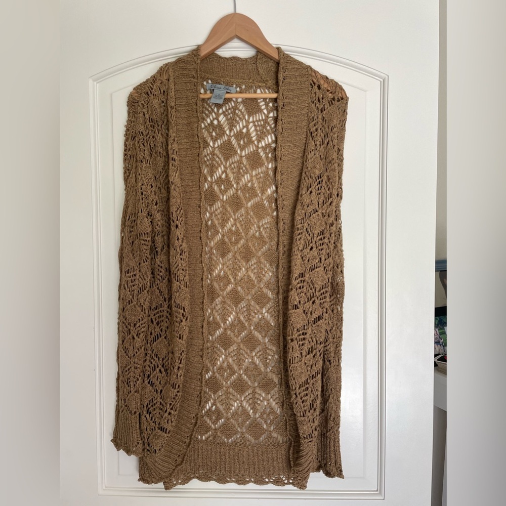 Olivia Sky Brown Open Knit Cardigan Sweater